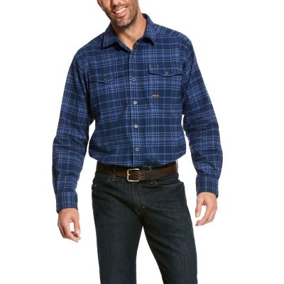 Ariat Work: Rebar Heavyweight Flannel Classic Fit Camisa Hombre - Azul Marino (GDAIL0469)